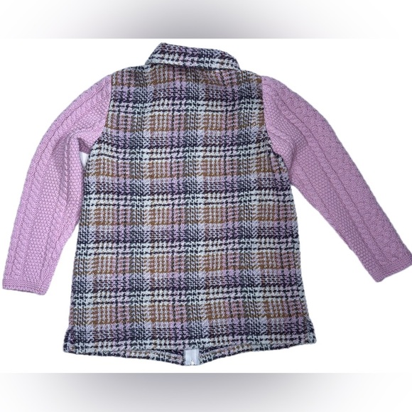 Boyne Valley Weavers Plaid Full Zip Sweater Jacket Large Lavender Sleeves - Picture 4 of 4